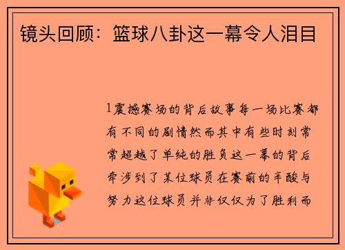 镜头回顾：篮球八卦这一幕令人泪目