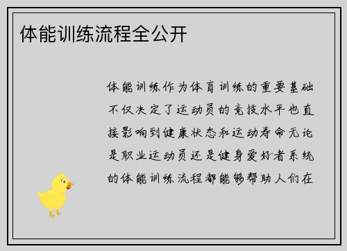 体能训练流程全公开