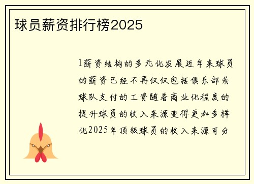 球员薪资排行榜2025